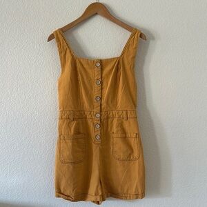 DEREK Heart Mustard Button-Front Romper 100% cotton